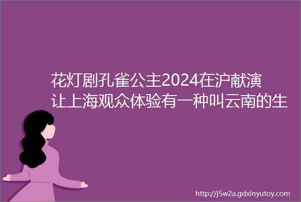 花灯剧孔雀公主2024在沪献演让上海观众体验有一种叫云南的生活